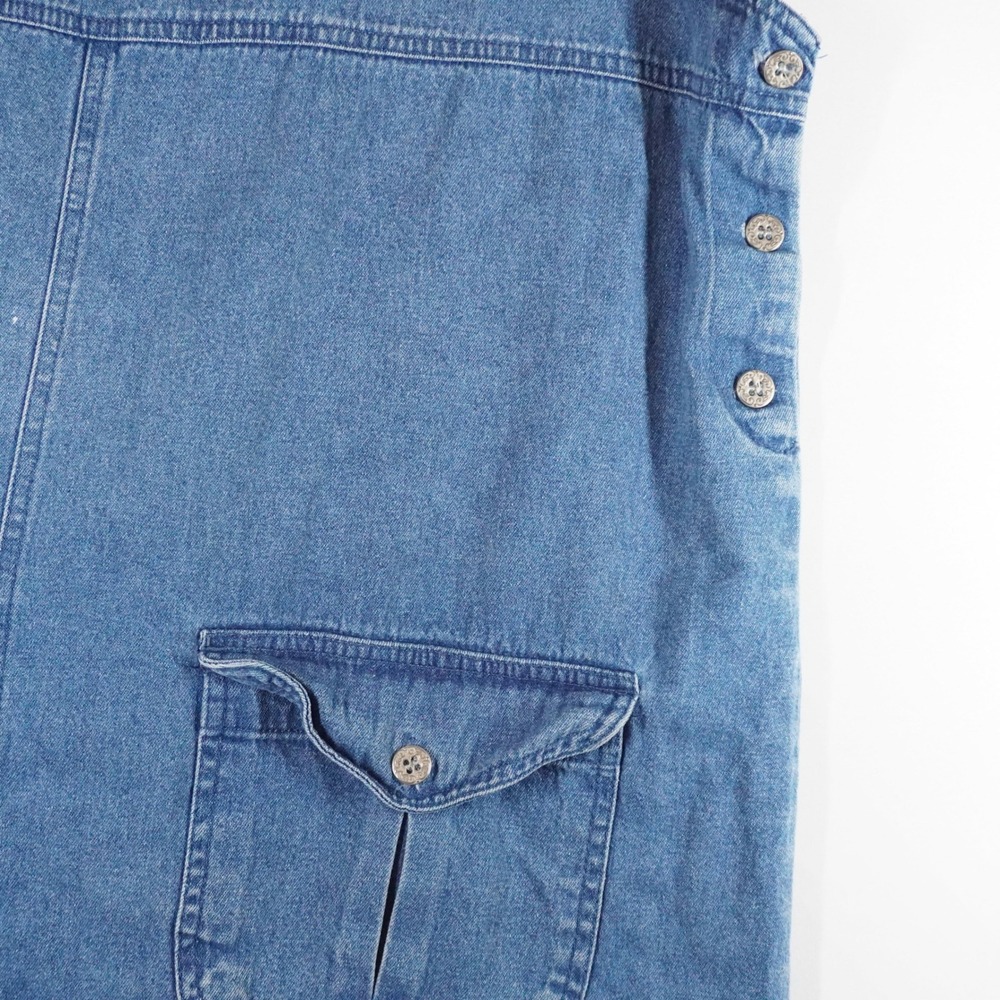 VTG Blue J Denim Jumper Dress XL Blue Button Cargo Pocket Midi Casual Teacher - Picture 5 of 12